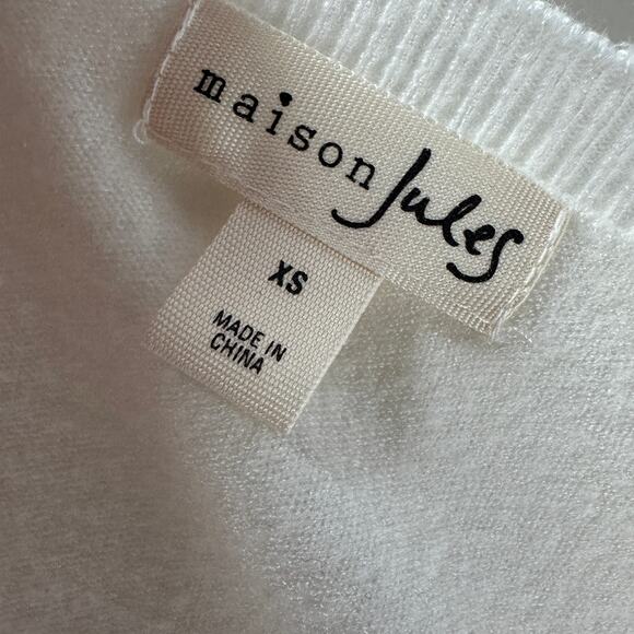 Maison Jules Sweater WMNS XS Cream Tunic V-Neck Pullover Hi-Low Ribbed Soft Cozy - Picture 6 of 8